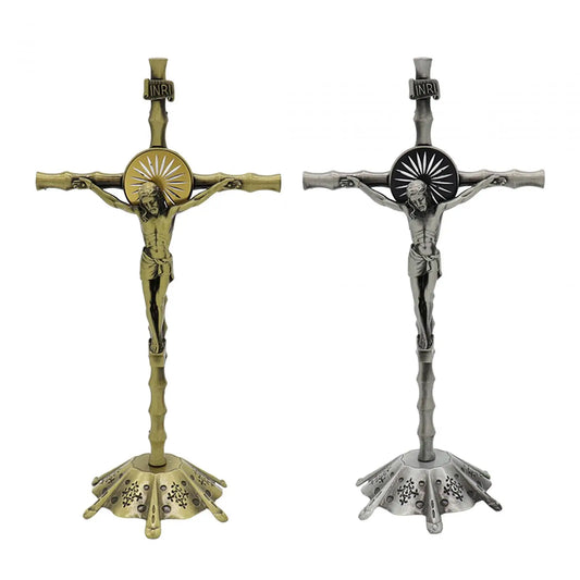 Standing Metal Crucifix – Christian Wall Cross for Home Altar