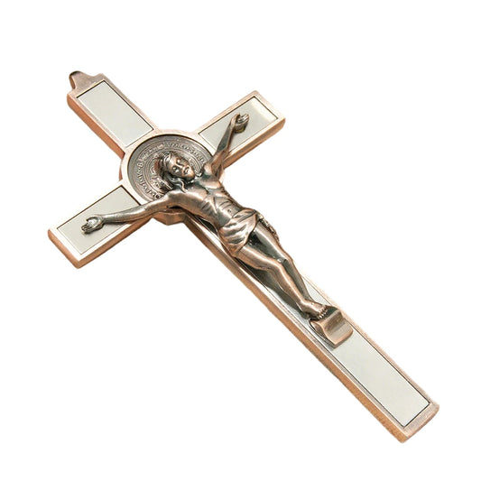 HTISOK Catholic Cross Zinc Alloy Crucifix with St. Benedict Medal & INRI, 6.9" Gift-Boxed Religious Wall Decor for Home Altar