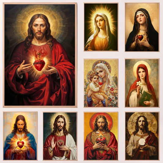 Christian Sacred Heart Jesus Art Posters Prints Catholic Pure Virgin Mary Canvas Painting Religious Believers Bedroom Home Decor