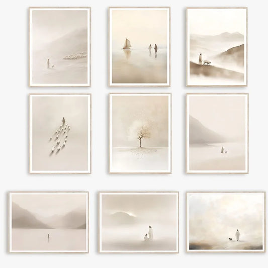 Minimalist Jesus Faithful Shepherd Poster Modern Bible Christian Faith Canvas Painting Neutral Wall Art Living Room Home Decor