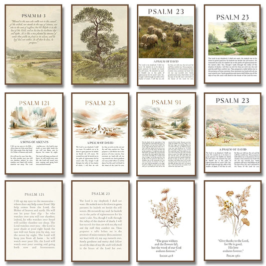 Psalm 23 &91 Lord Is My Shepherd Floral Canvas Wall Art Poster Bible Scripture Prints Christian Farmhouse Living Room Home Decor
