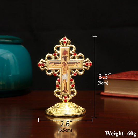 Orthodox Icon Cross Vertical Cross Zinc Alloy Gold-Plated Cross Religious Ceremonie Personal Prayer Religious Souvenir Box Gift