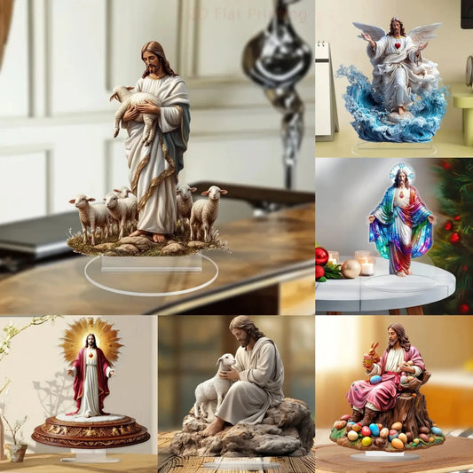 Retro Jesus 2D Flat Acrylic plaque,Home,Office,Cafe,room,Studio,display Case,Table Ornament Christian Religion Decor