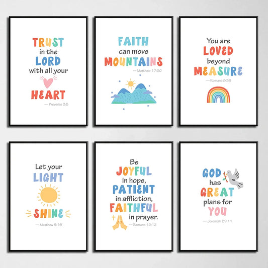 Kids Bible Verse Scripture Posters Prints Canvas Painting Christian Education Wall Art Picture Church Sunday School Home Decor