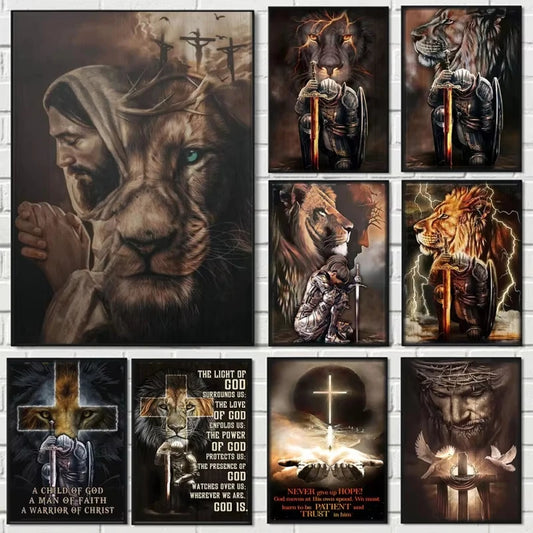 Classic Christian Wall Art Bible Jesus Lion And Warrior Oil On Canvas Posters And Prints Living Room Decoration Gifts