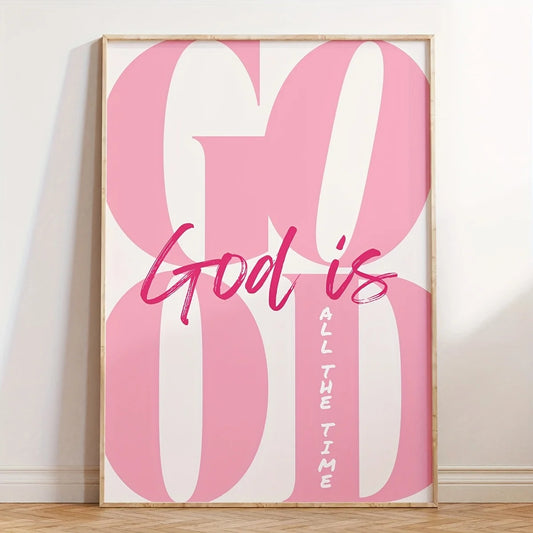 Pink Girly Christian Wall Arts "God Is Good All The Time"  Canvas Prints Aesthetic Bible Verse Posters for Home Decor