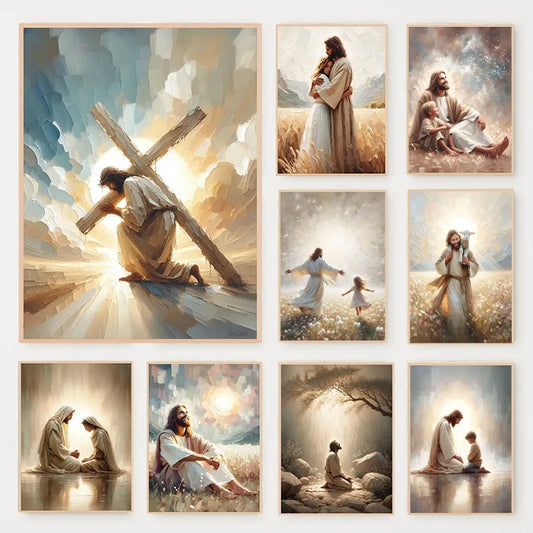 Modern Christian Believer Poster Jesus Praying Shepherd Bible Verse Easter Canvas Painting Wall Art for Kids Room Home Decor