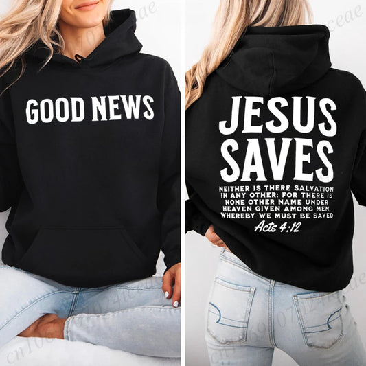 Women's Casual Hoodie Sweatshirt Aesthetic Jesus Saves Print Sportwear Good News Jesus Saves Hoodie Christian Bible Verse Shirts